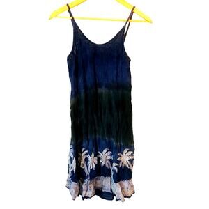 Women’s Navy Green Palm-Print Slip Dress
